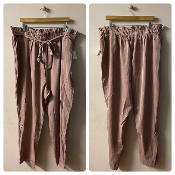 Charlotte Russe+ Pink Striped Cuffed Hem Trousers NWT Size 3X - Picture 1 of 15